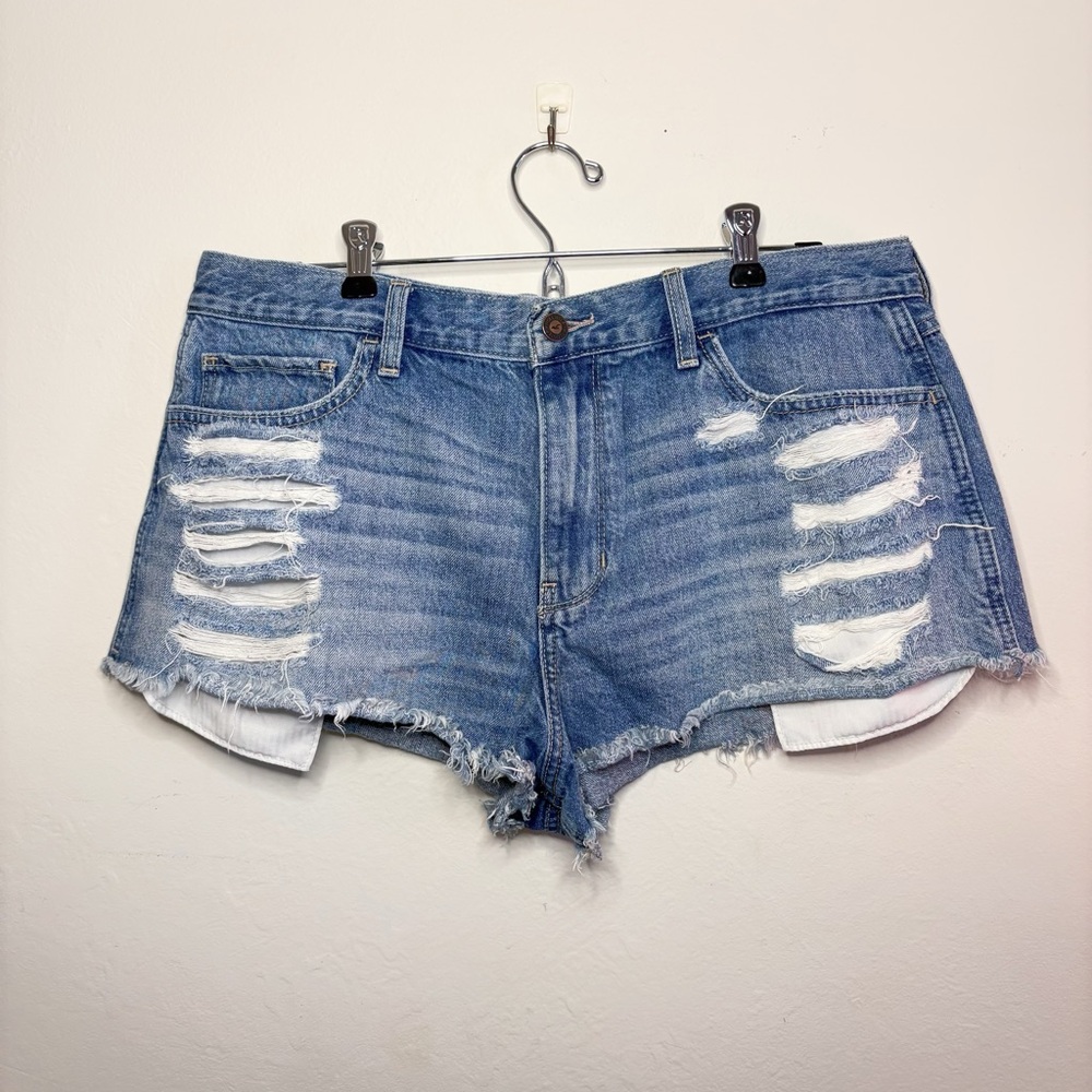 Hollister Light Blue Distressed Denim Shorts